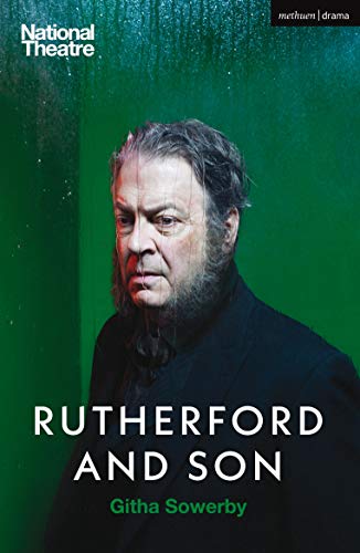 Play script cover featuring a portrait of a bearded man, "Rutherford and Son".