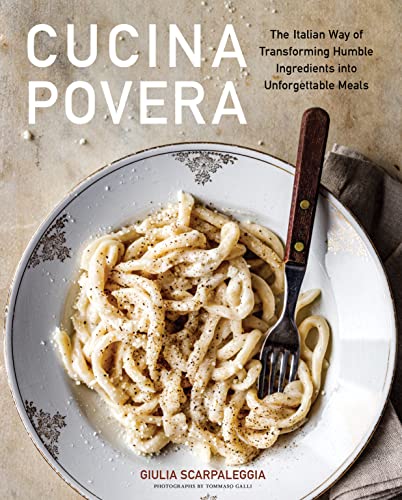 Cookbook cover featuring pasta dish and title "Cucina Povera".