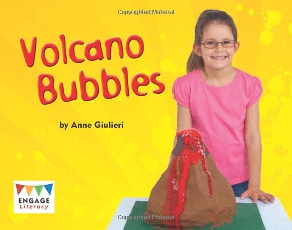 Book cover: girl with volcano model, reading material for young children.