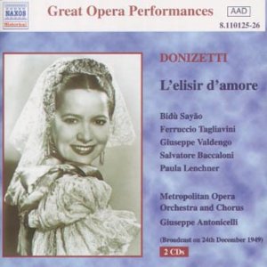 CD cover for Donizetti’s L'Elisir d'amore, featuring a woman in a veil.