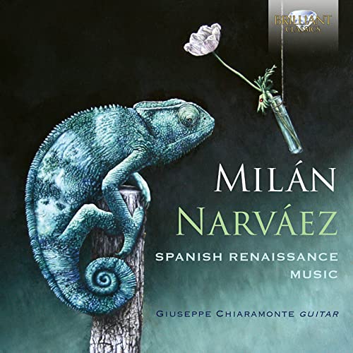 CD cover: chameleon on branch with flower, text “Milan & Narváez”.