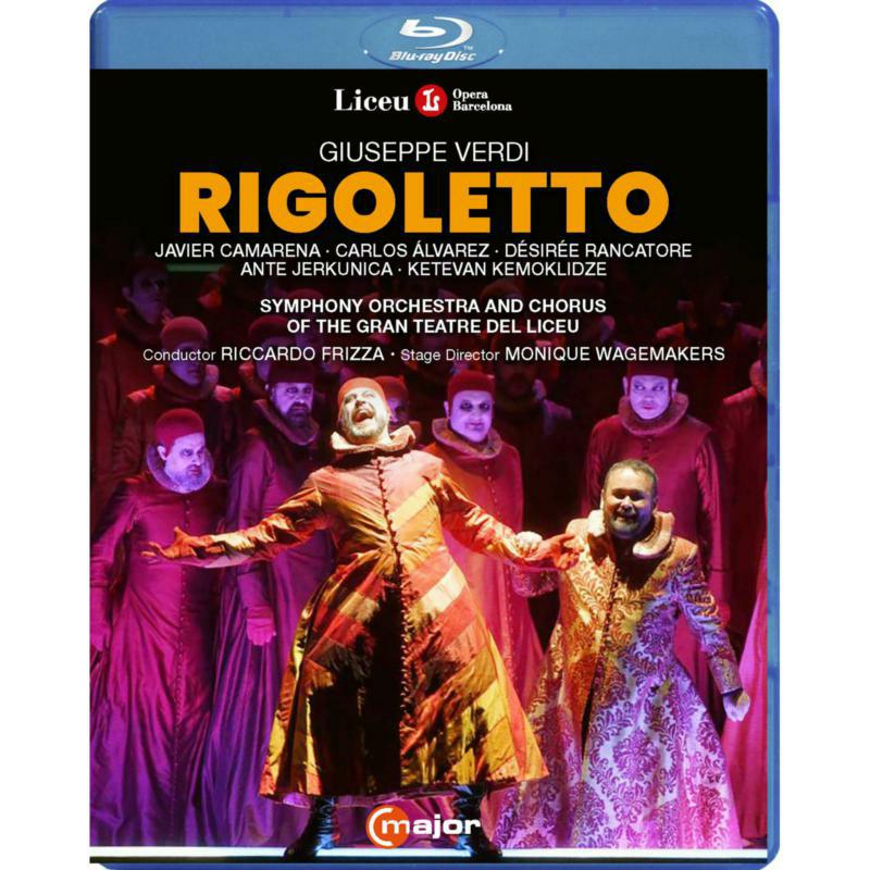 Blu-ray cover for Verdi’s opera *Rigoletto* with cast and orchestra details.