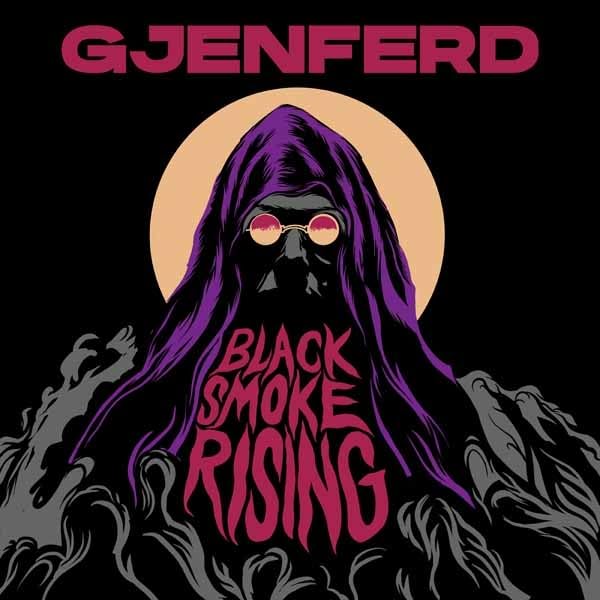 CD cover for Gjenferd’s “Black Smoke Rising,” featuring a hooded figure.