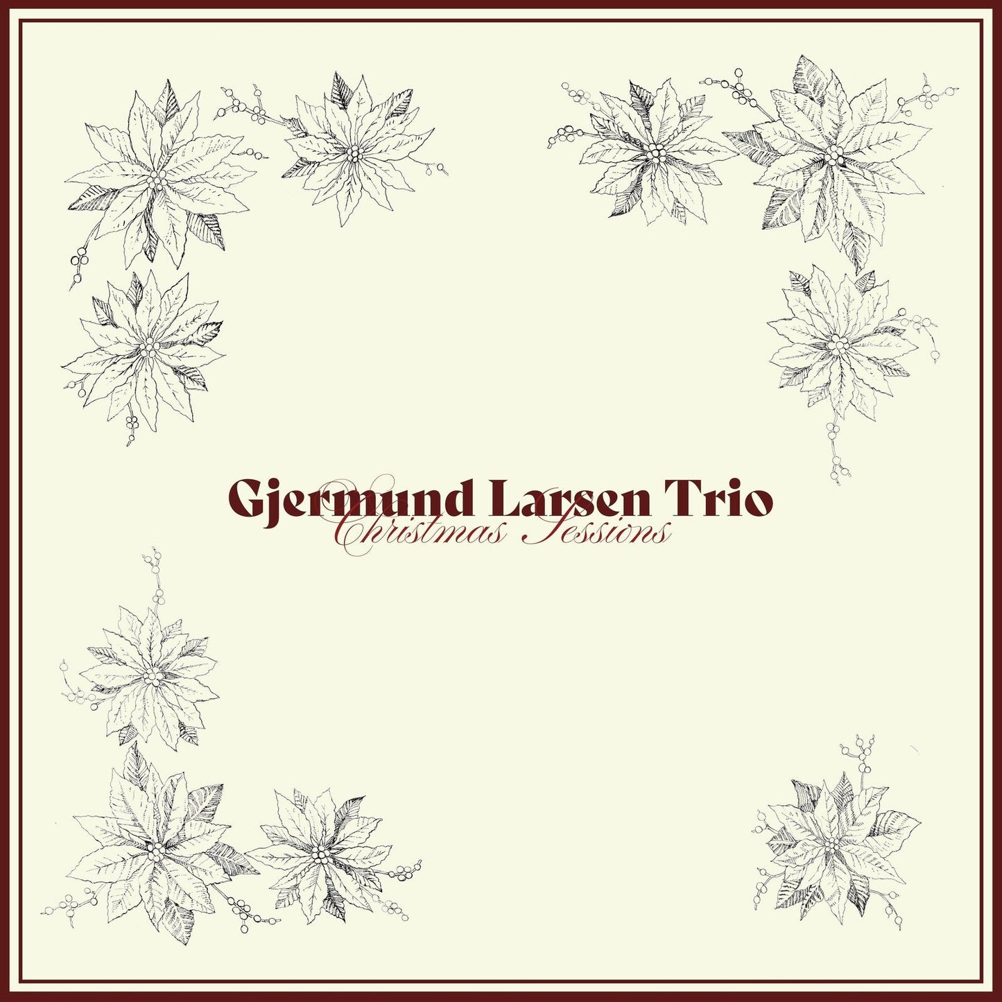 CD cover for Gjermund Larsen Trio’s “Christmas Sessions” with floral sketches.