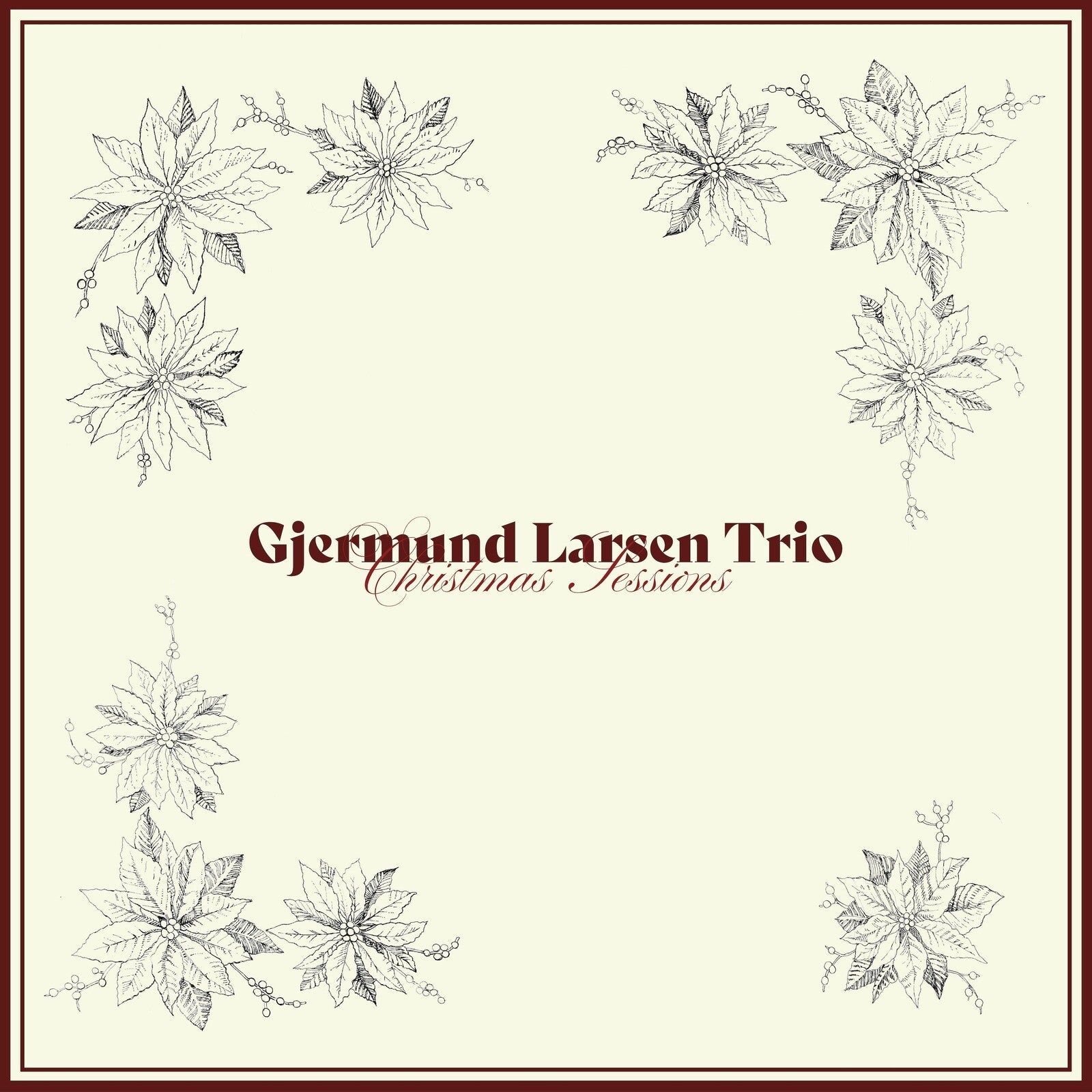 CD cover for Gjermund Larsen Trio’s “Christmas Sessions” with floral sketches.
