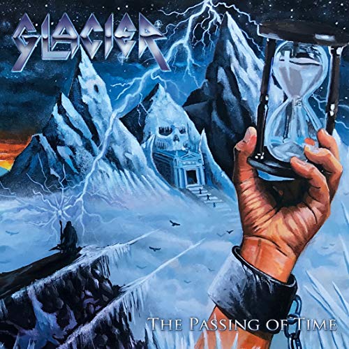CD cover: mountains, hourglass, hand, and stormy sky illustration.