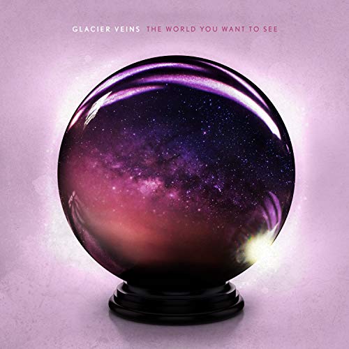 "Album cover featuring a crystal ball with a galaxy inside on a black stand."