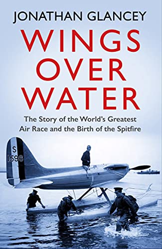 Book cover: seaplane over water with figures, title “Wings Over Water”.