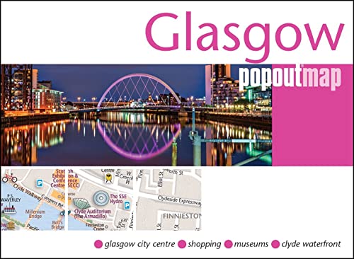 Glasgow PopOut Map cover featuring a night view of the Clyde Arc bridge.
