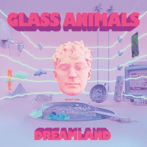 Album cover for Glass Animals’ “Dreamland” featuring surreal poolside imagery.