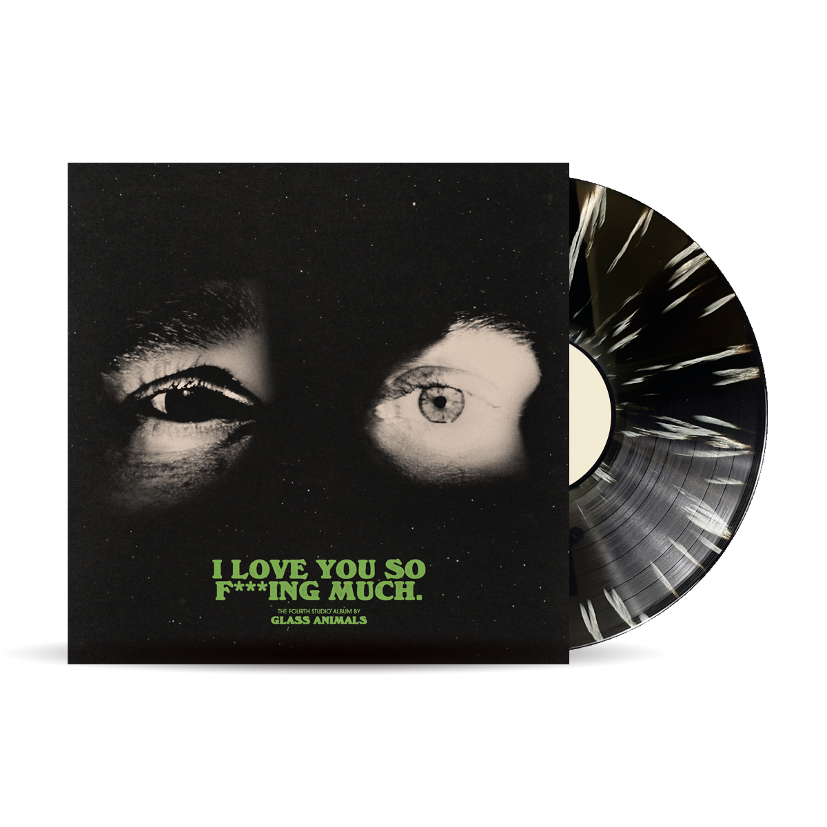 Glass Animals vinyl record with eyes and splattered effect cover.