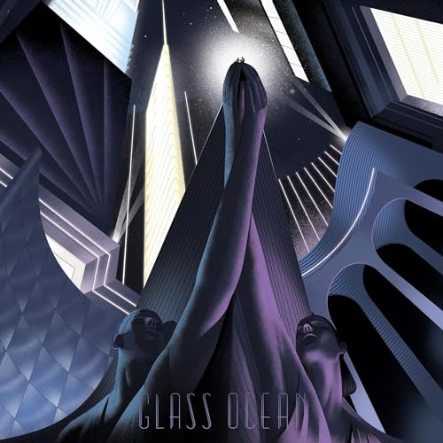 Abstract album cover with two figures reaching upwards in a geometric space.