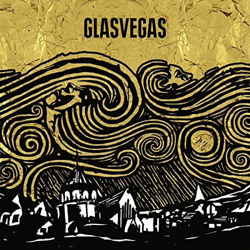 Gold and black album cover for Glasvegas featuring swirling shapes and a cityscape.