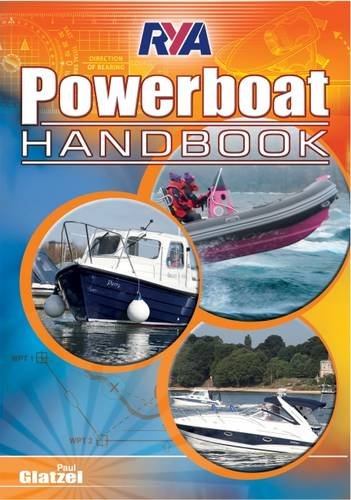 RYA Powerboat Handbook cover with boats, water, and navigational charts.