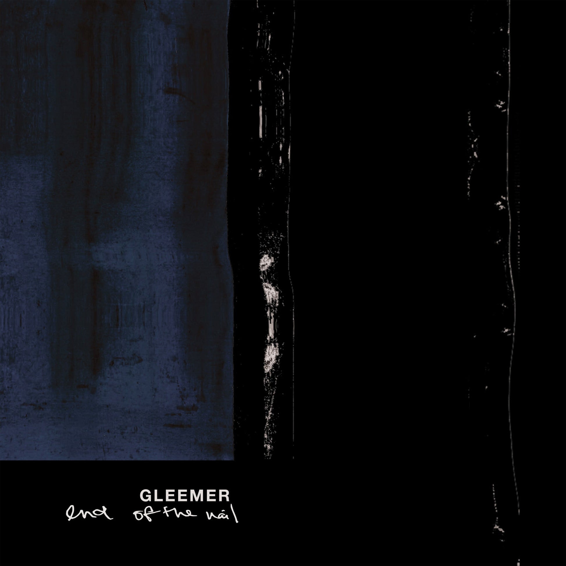 Album cover with dark blue and black vertical abstract textures and white text below.