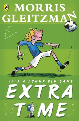 Book cover: boy playing soccer, green background, title “Extra Time”.