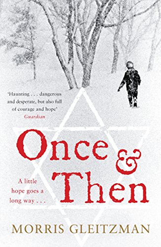 Book cover: snowy landscape, child walking, red title "Once & Then".