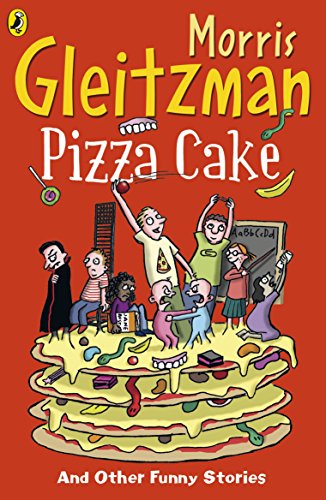 Book cover for “Pizza Cake” with cartoon children around a pizza stack.