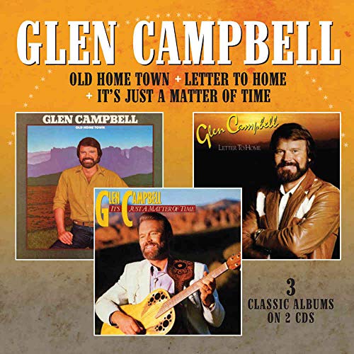 Album cover featuring three photos of Glen Campbell on an orange background.