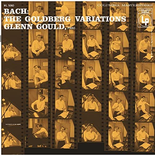 CD cover featuring Glenn Gould at a piano, framed by film strips.