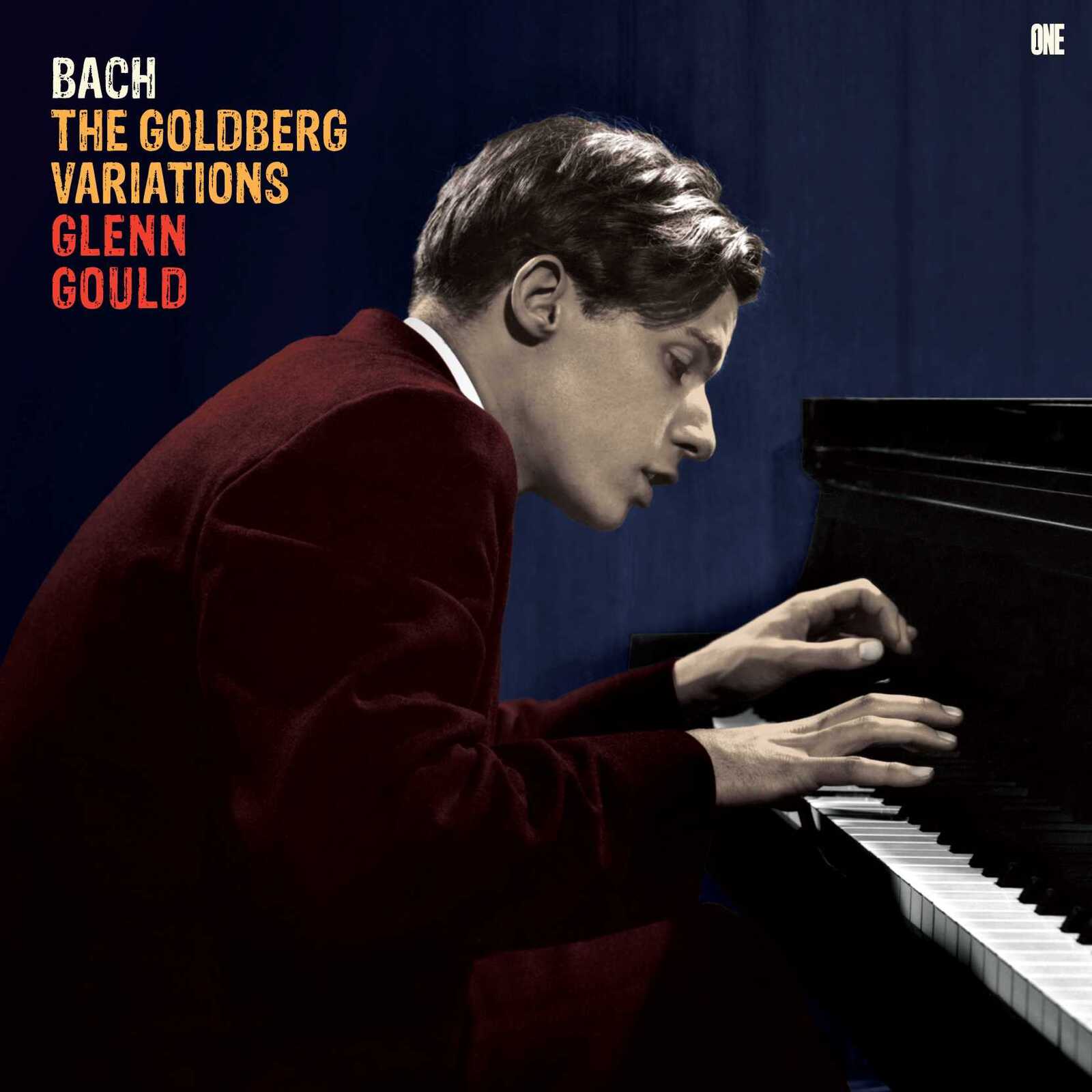 Glenn Gould at a piano, album cover for Bach’s Goldberg Variations.