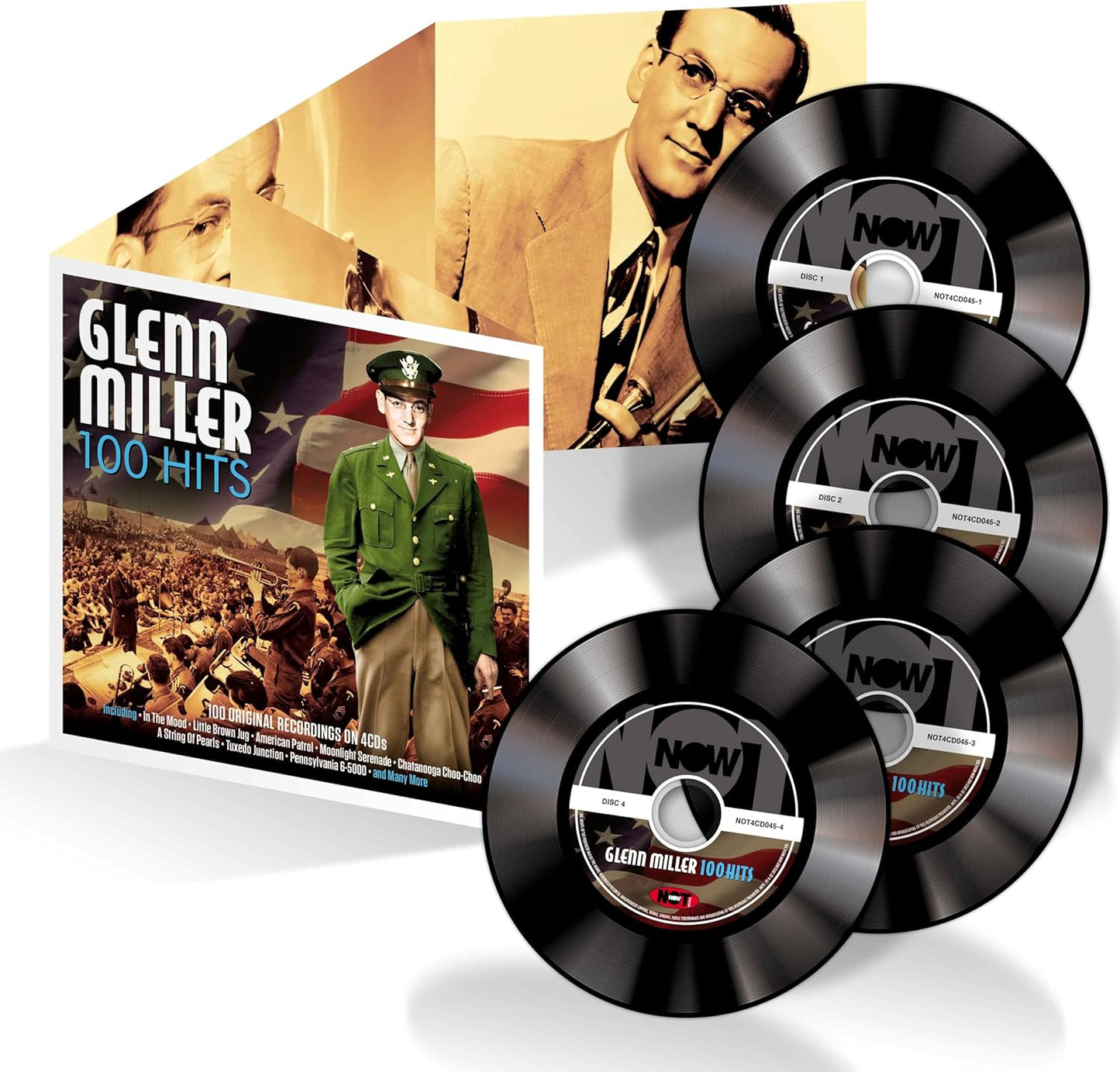 Glenn Miller "100 Hits" 4CD set with portrait and American flag imagery.