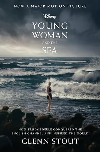 Book cover: swimmer in rough seas, crowd blurred in foreground.