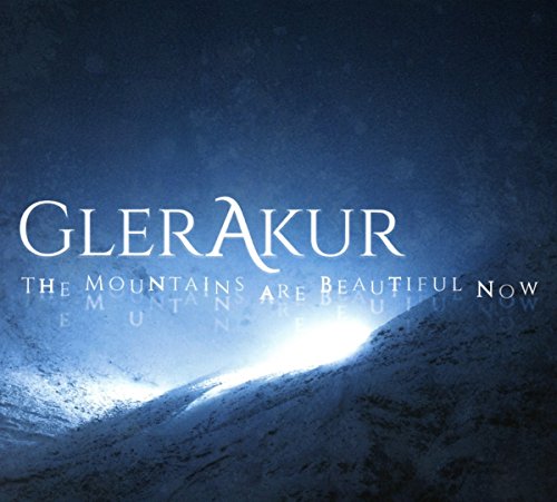 CD cover for Glerakur’s “The Mountains Are Beautiful Now,” blue and white.