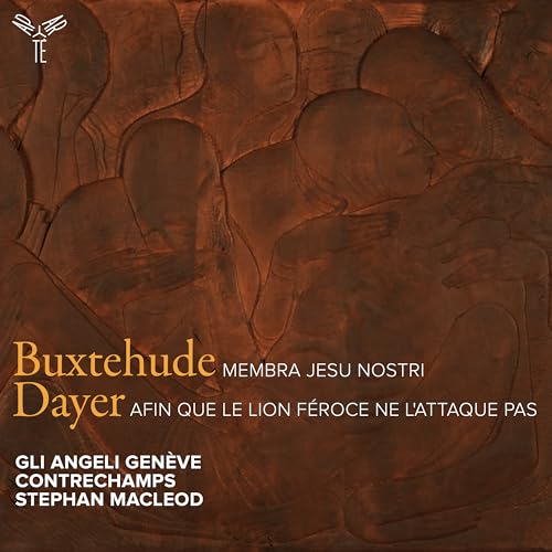 CD cover with textured brown abstract shapes and composer names.