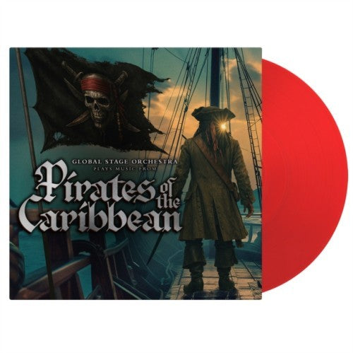Pirates of the Caribbean vinyl record with red disc and pirate imagery.
