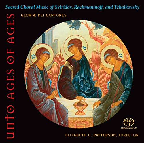CD cover: religious icon depicting three figures and doves, black background.