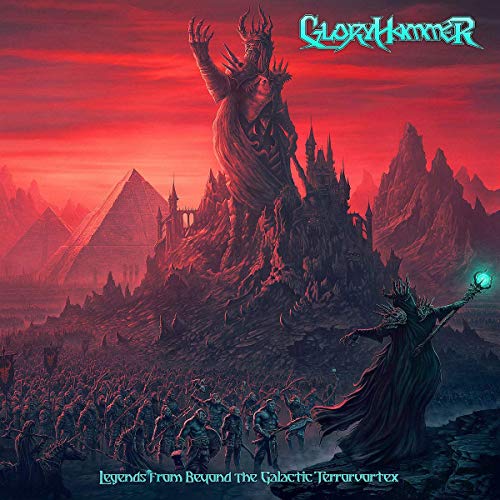 Vinyl album cover with fantasy artwork, featuring warriors and a giant figure.