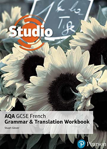 French workbook cover with sunflowers, titled “Studio AQA GCSE French”.