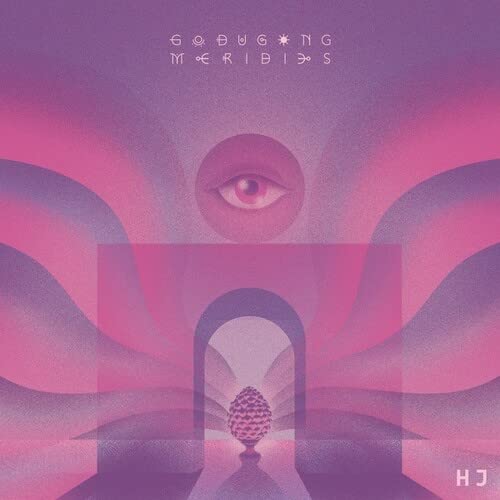 Album cover with an eye within an arch and abstract shapes.
