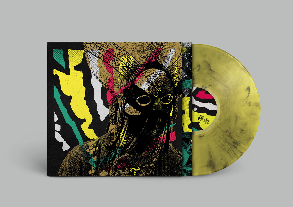 Yellow smoke vinyl LP with cover art featuring a masked figure.