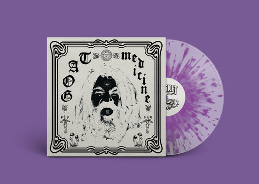 Vinyl record with purple splatter and sleeve featuring a bearded man's face.