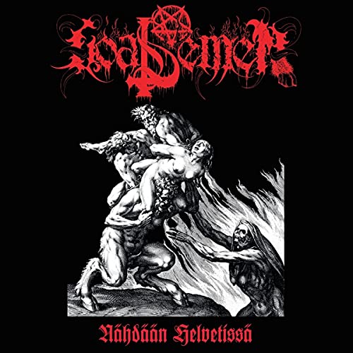 Black and white album cover with demonic figures and ornate lettering.