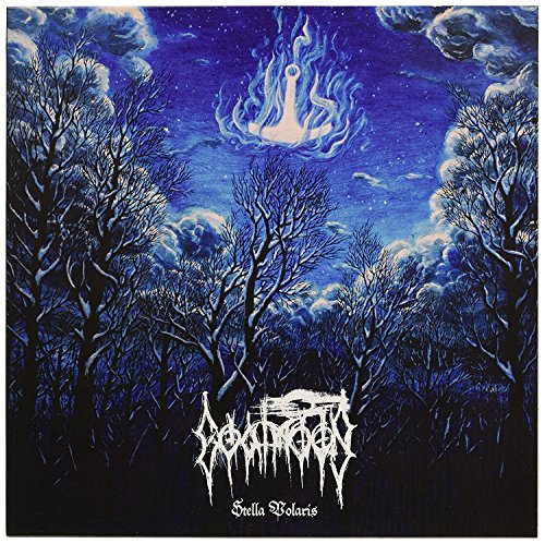 Blue and black album cover with a burning, floating object and trees.
