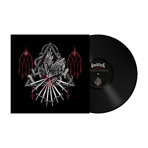 Goatwhore vinyl record featuring a black cover with a winged creature and swords illustration.