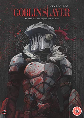 “Goblin Slayer” DVD cover featuring armored character with helmet and blood splatters.