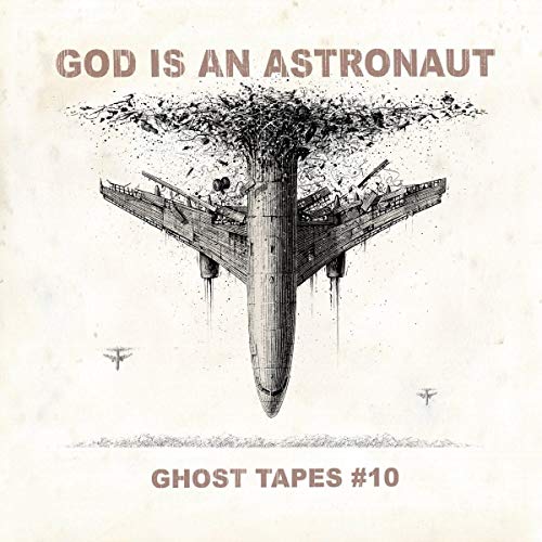 The image shows a vinyl album cover with a damaged airplane illustration.