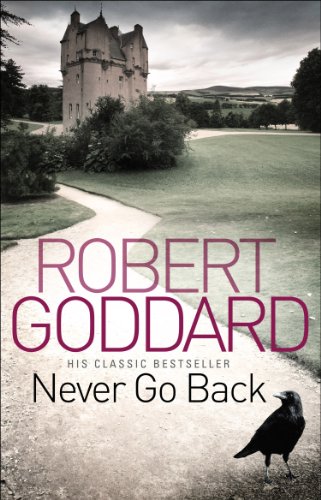 Book cover: Scottish castle landscape with large text "Never Go Back".
