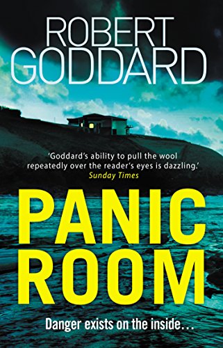 Book cover for Panic Room by Robert Goddard featuring a house on a cliff.