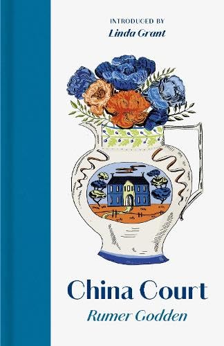 Book cover featuring an illustrated pitcher with flowers and a house, titled China Court.
