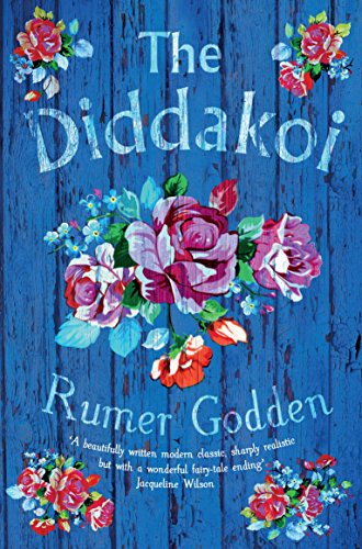 Book cover with blue wood background, floral patterns, and the title The Diddakoi.