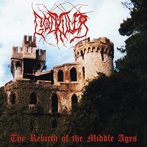 CD cover for “Godkiller” featuring a stone castle and red band logo.