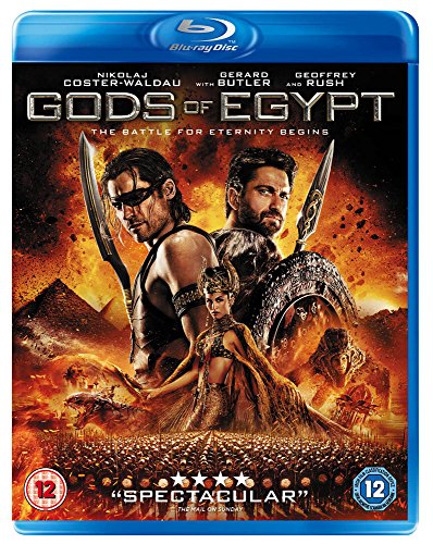 Gods of Egypt" Blu-ray cover with Nikolaj Coster-Waldau and Gerard Butler.