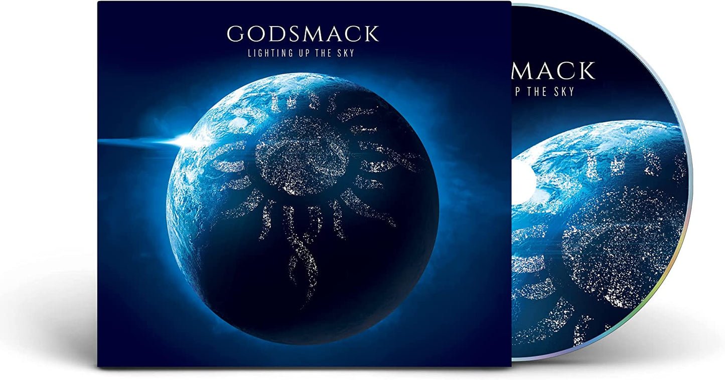 Godsmack "Lighting Up The Sky" CD cover with a blue Earth image.