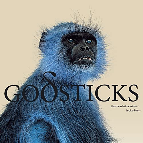 CD cover featuring a blue monkey with the band name "Godsticks.