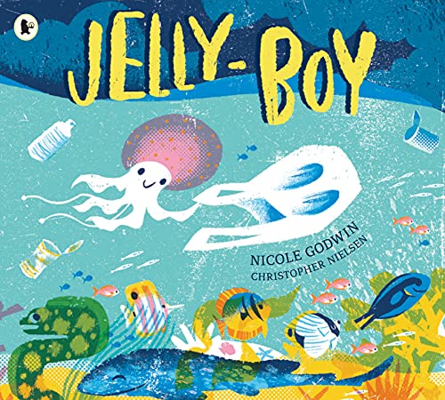 Book cover: octopus swimming amongst colorful coral and plastic pollution.